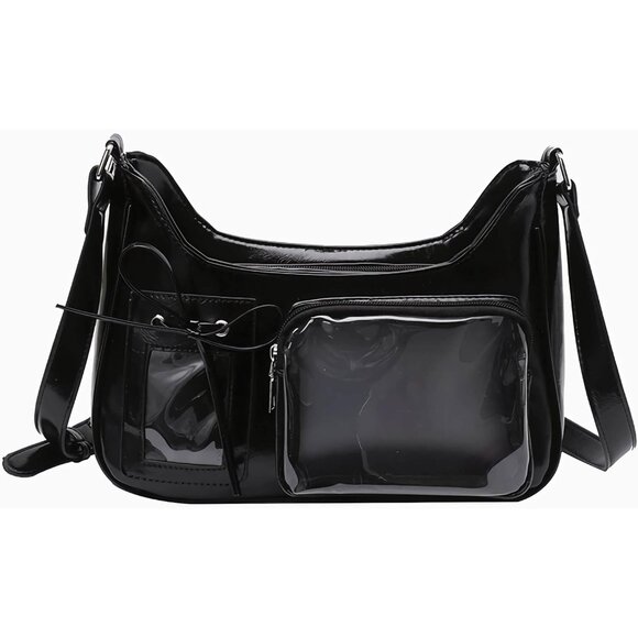 Trendy Black Clear Panel Crossbody Bag - Perfect for Gatherings & Events - Picture 1 of 8